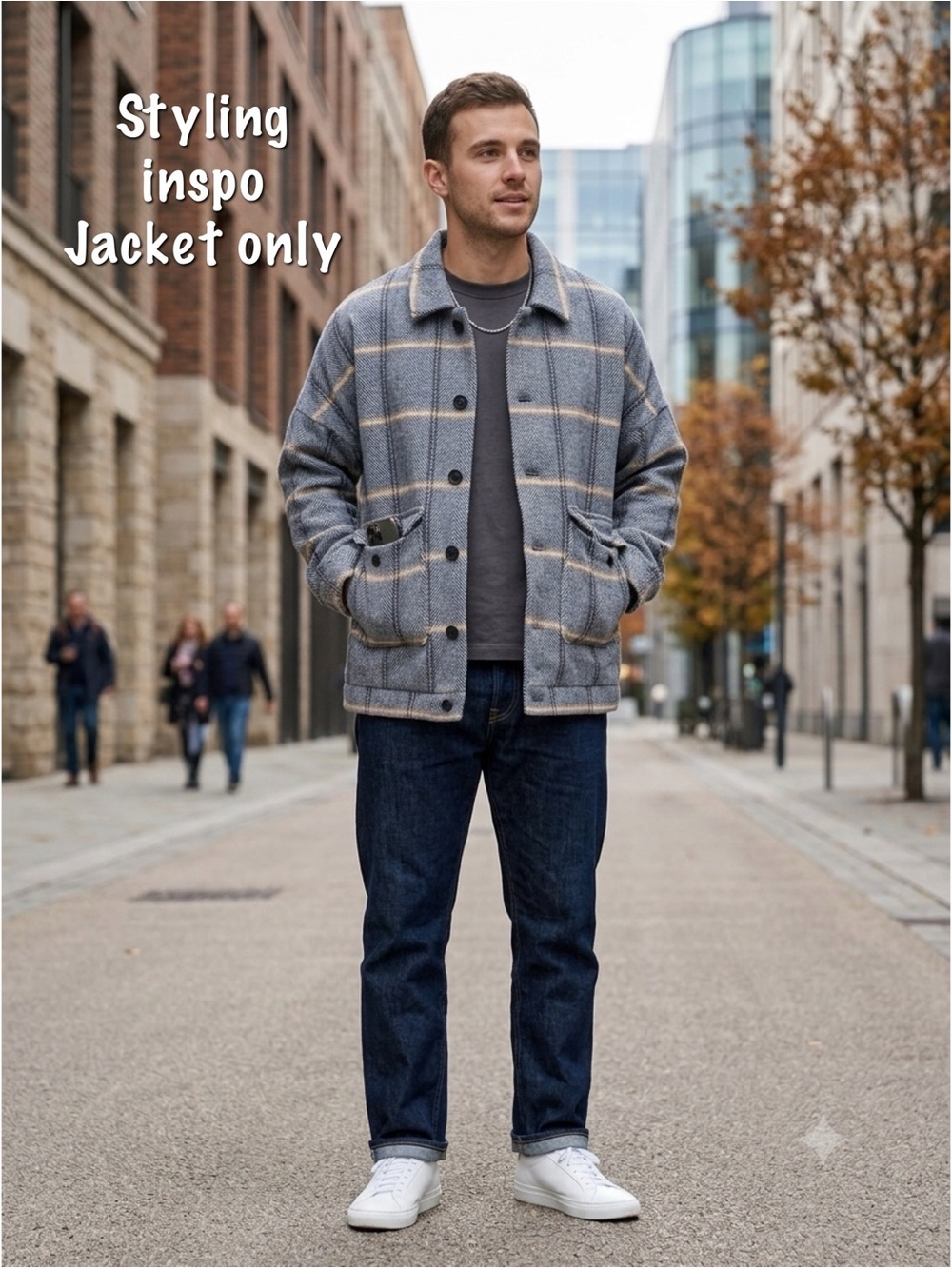 Men's Grey Wool-Blend Plaid Shacket